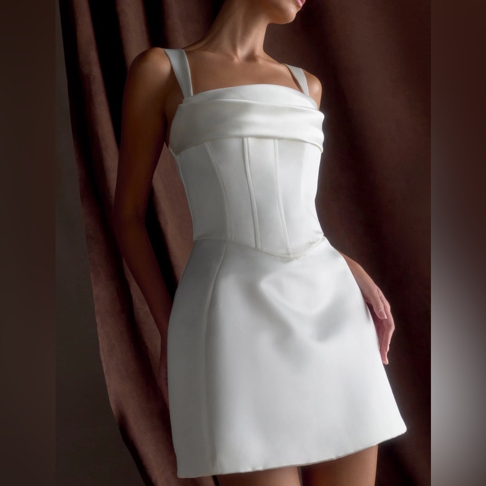 Meshki Isabel Satin Corset Mini Dress - White